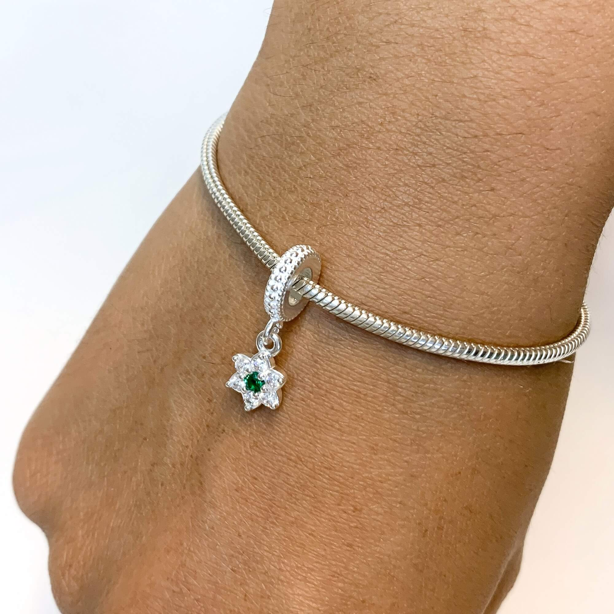 Berloque Flor Zircônia Verde Prata 925