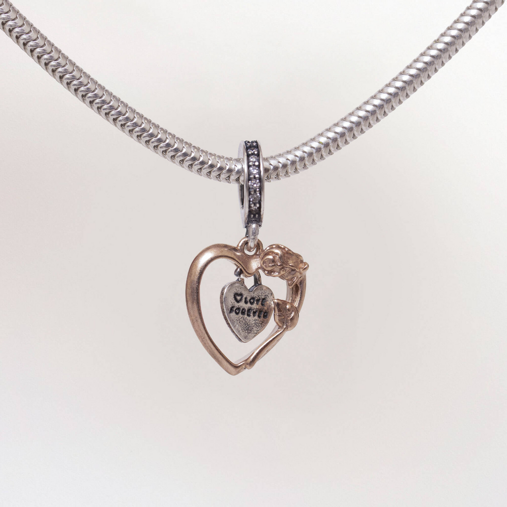 Berloque de Prata 925 Dois Corações Love Forever