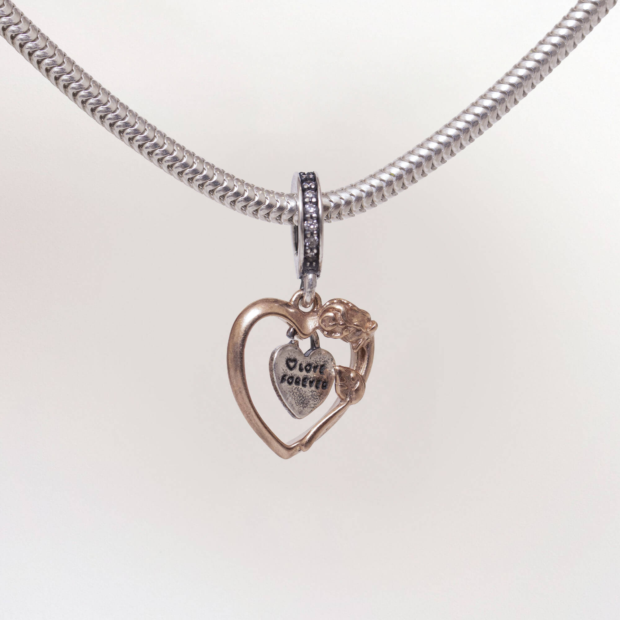 Berloque de Prata 925 Dois Corações Love Forever