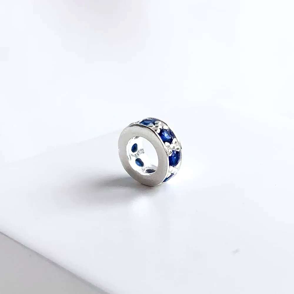 Berloque Mini Separador Zircônia Azul Prata 925