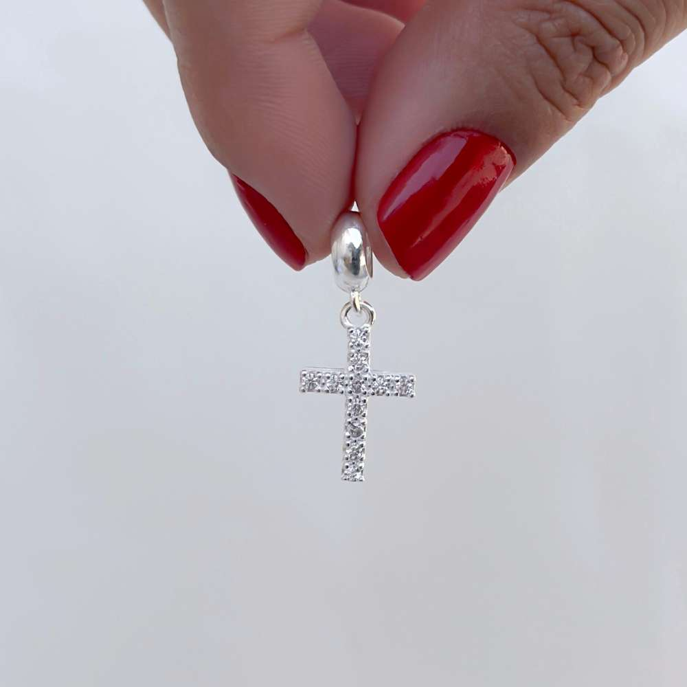 Berloque Crucifixo com Zircônia Prata 925
