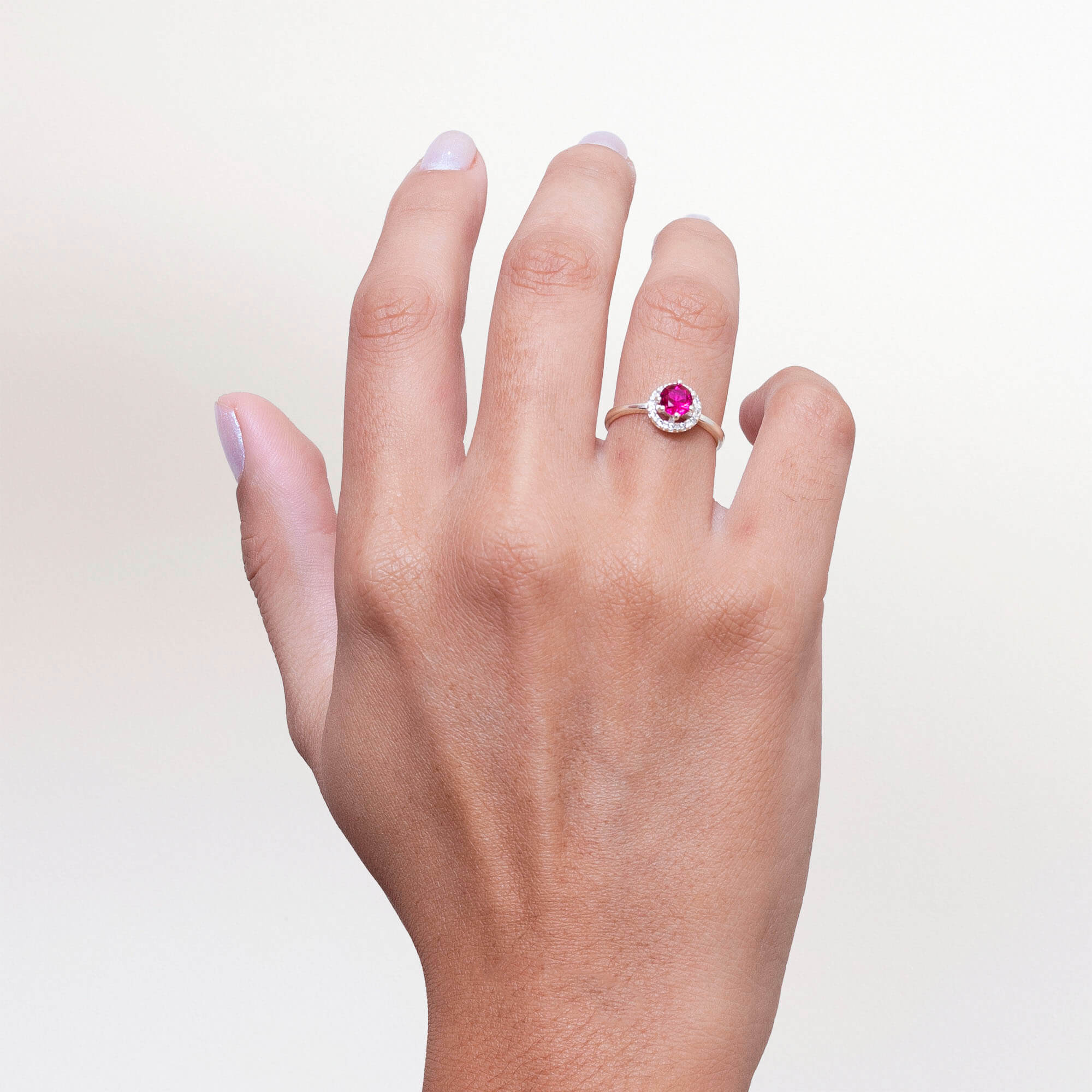 Anel Solitário Cravejado Rosa Pink Prata 925