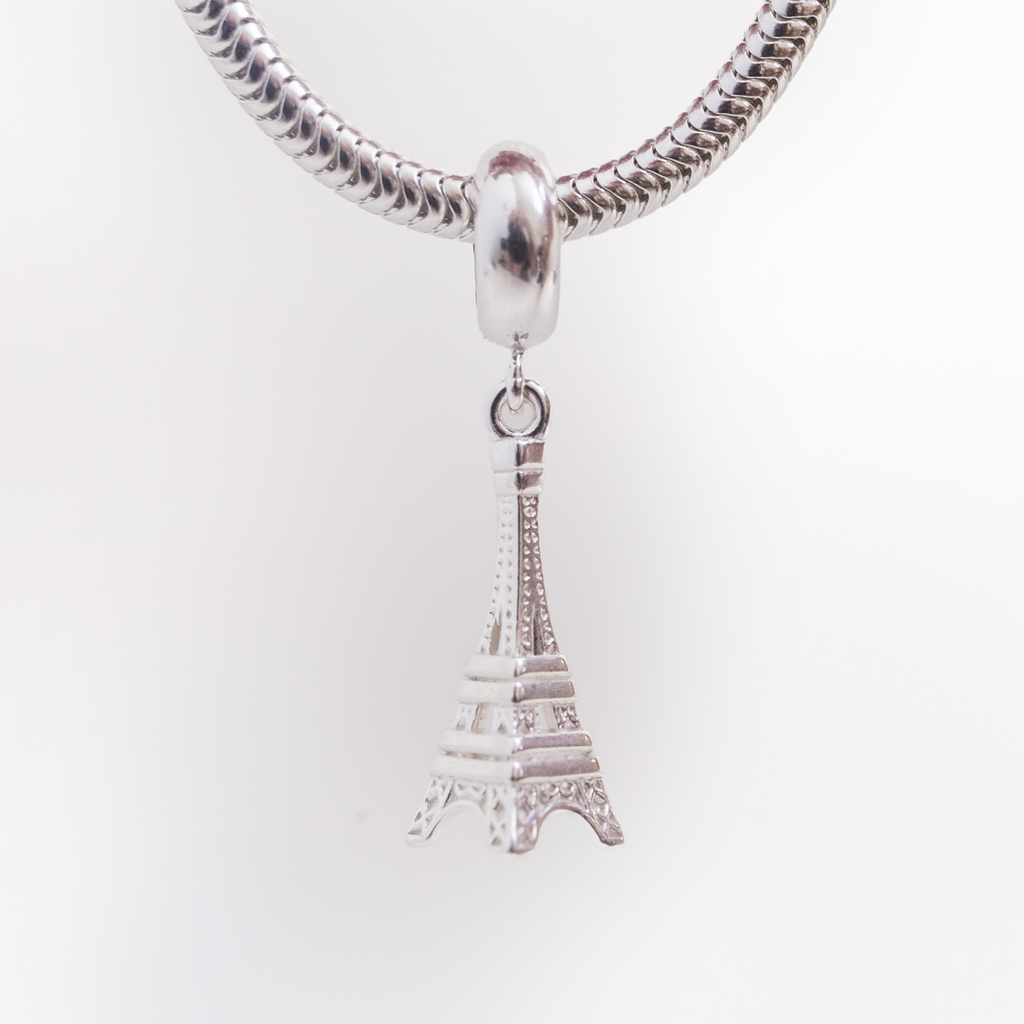 Leve 3 pague 2 - Kit de Berloques em Prata 925 com Avião Pingente, Torre Eiffel e Ganhe Mini Separador Corações