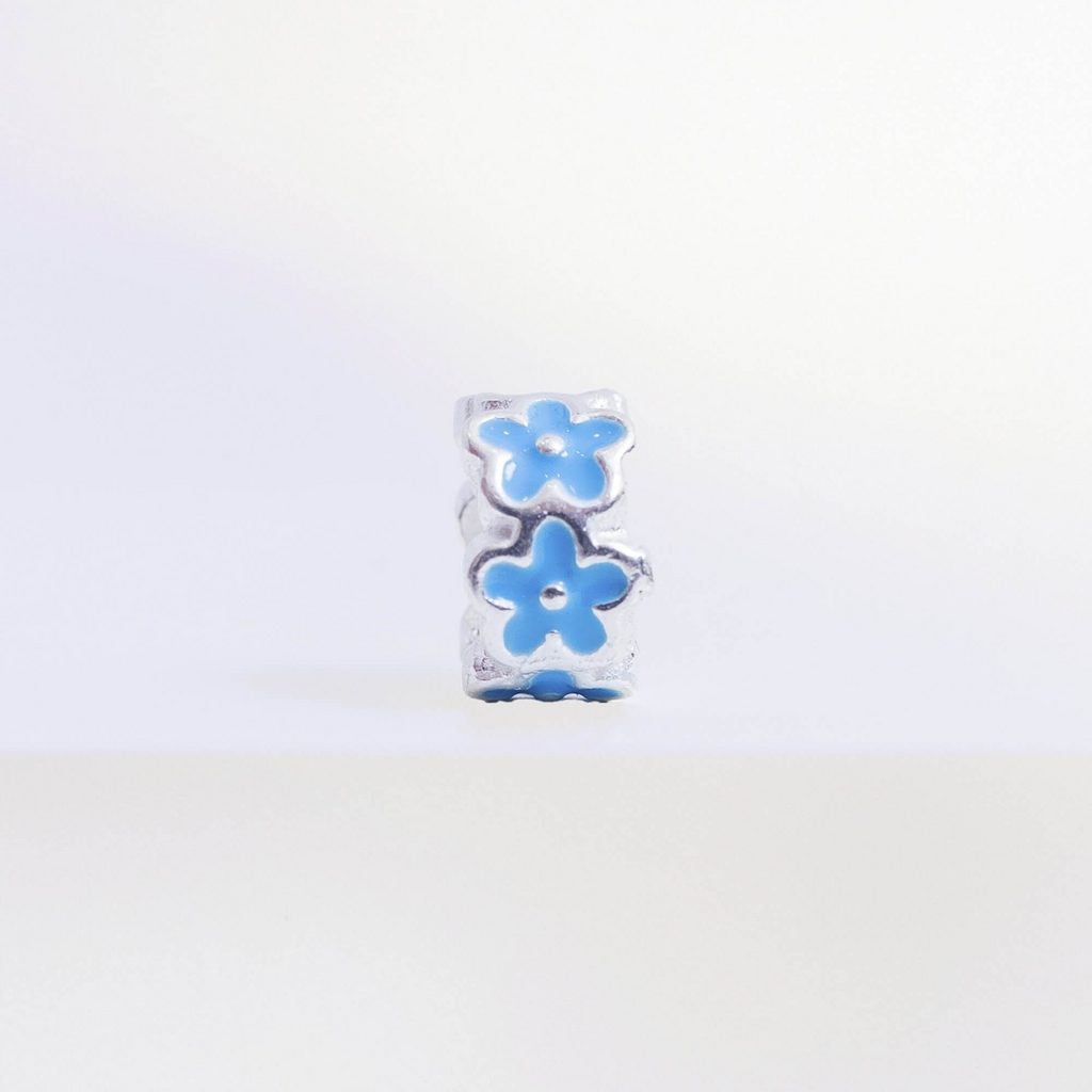 Berloque Mini Separador Flor Azul Prata 925
