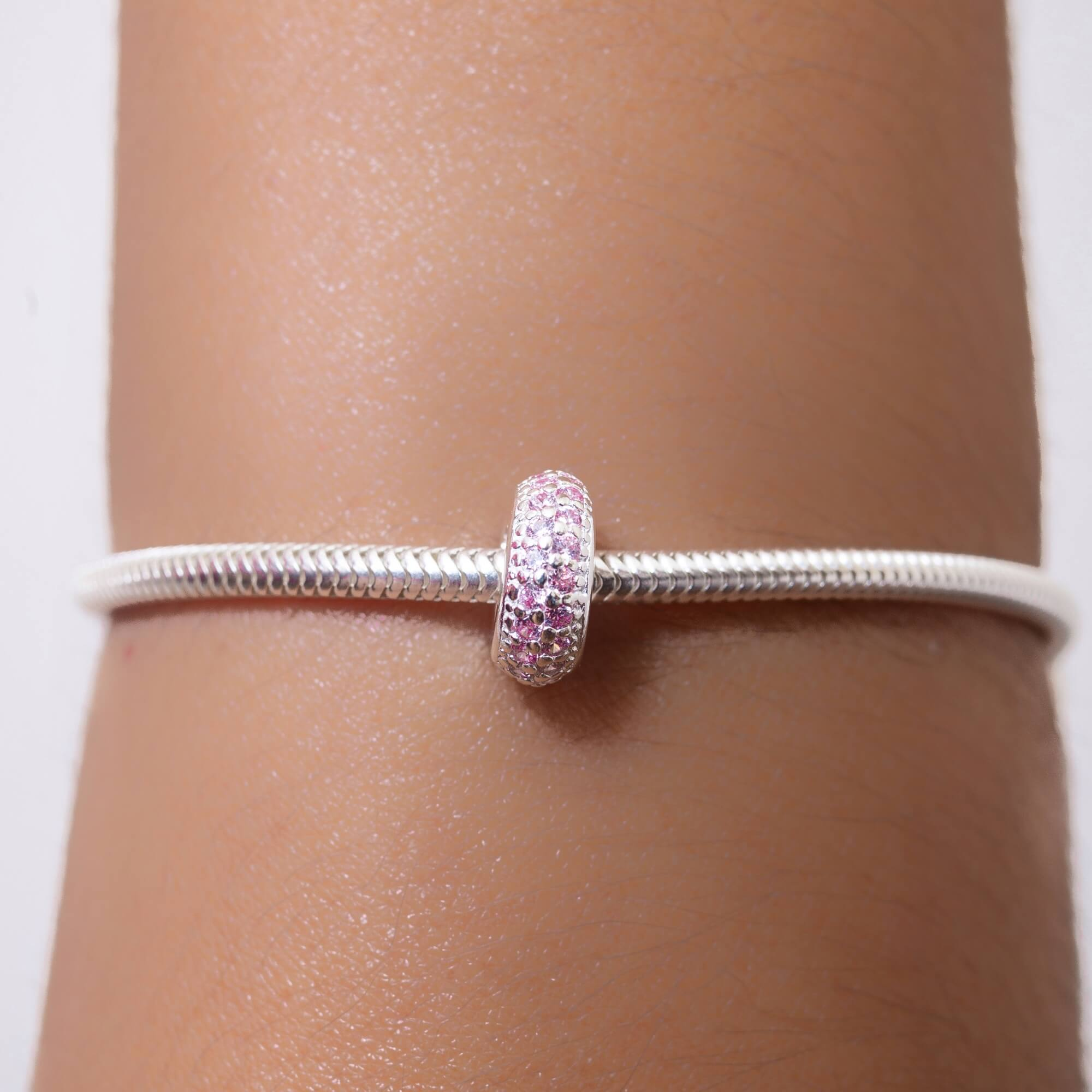 Berloque Separador Zircônia Rosa Bebê Prata 925