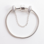Kit Pulseira Tradicional Lisa + Corrente de Segurança Cravejada Zircônia Cristal Prata 925