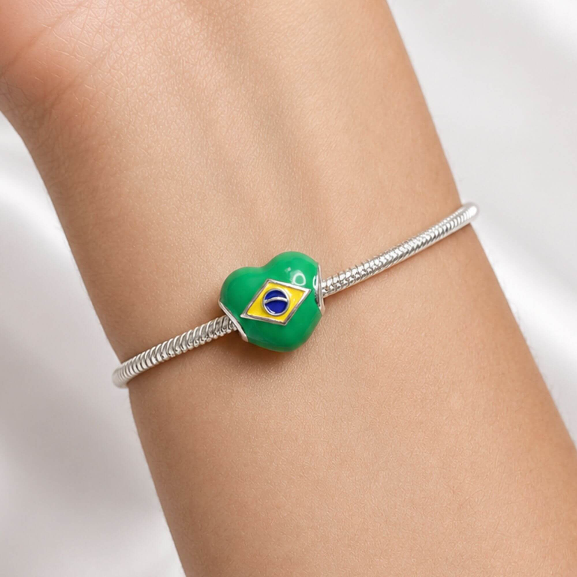 Berloque Separador Coração Brasil Prata 925