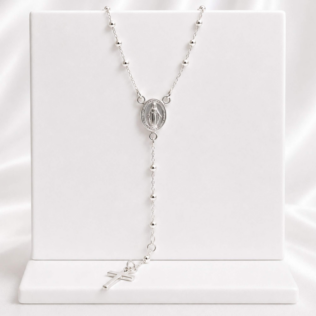 Colar Cartier Terço Nossa Senhora Das Graças 60 cm Prata 925