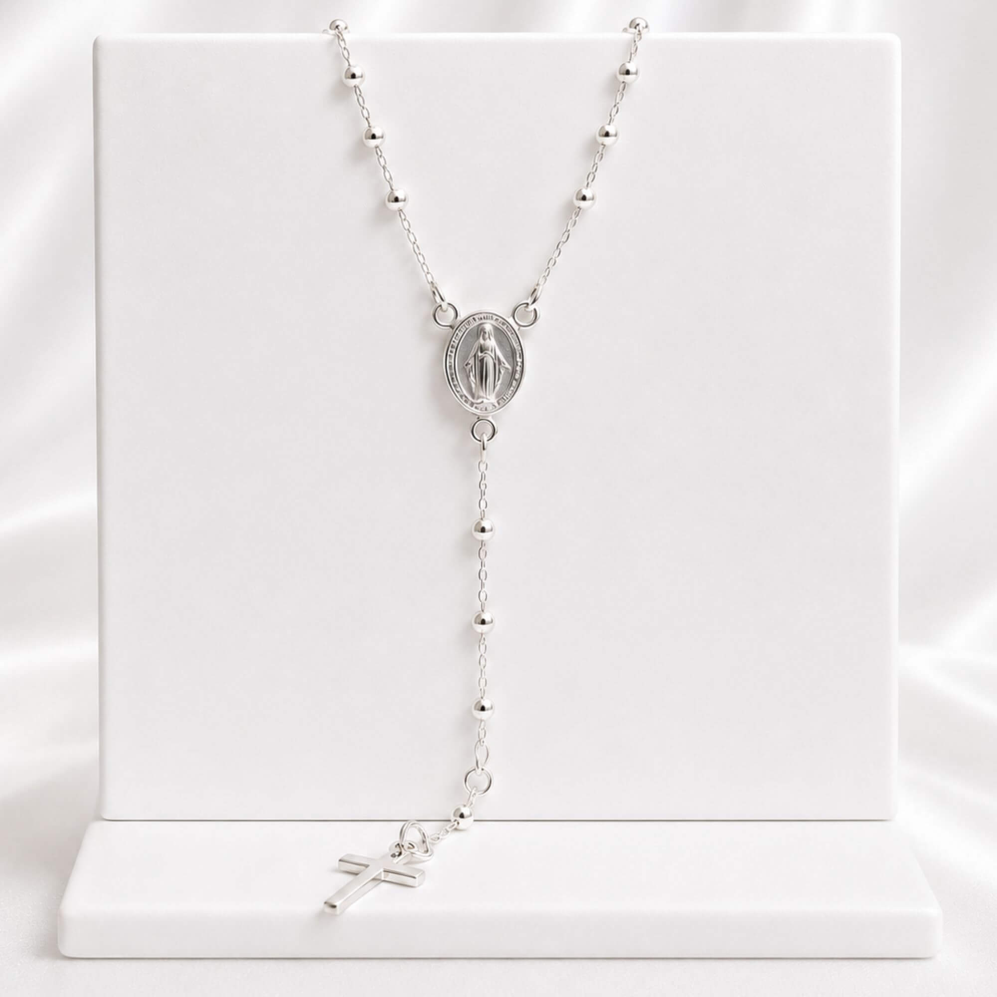 Colar Cartier Terço Nossa Senhora Das Graças 60 cm Prata 925