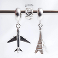 Leve 3 pague 2 - Kit de Berloques em Prata 925 com Avião Pingente, Torre Eiffel e Ganhe Mini Separador Corações