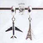 Leve 3 pague 2 - Kit de Berloques em Prata 925 com Avião Pingente, Torre Eiffel e Ganhe Mini Separador Corações