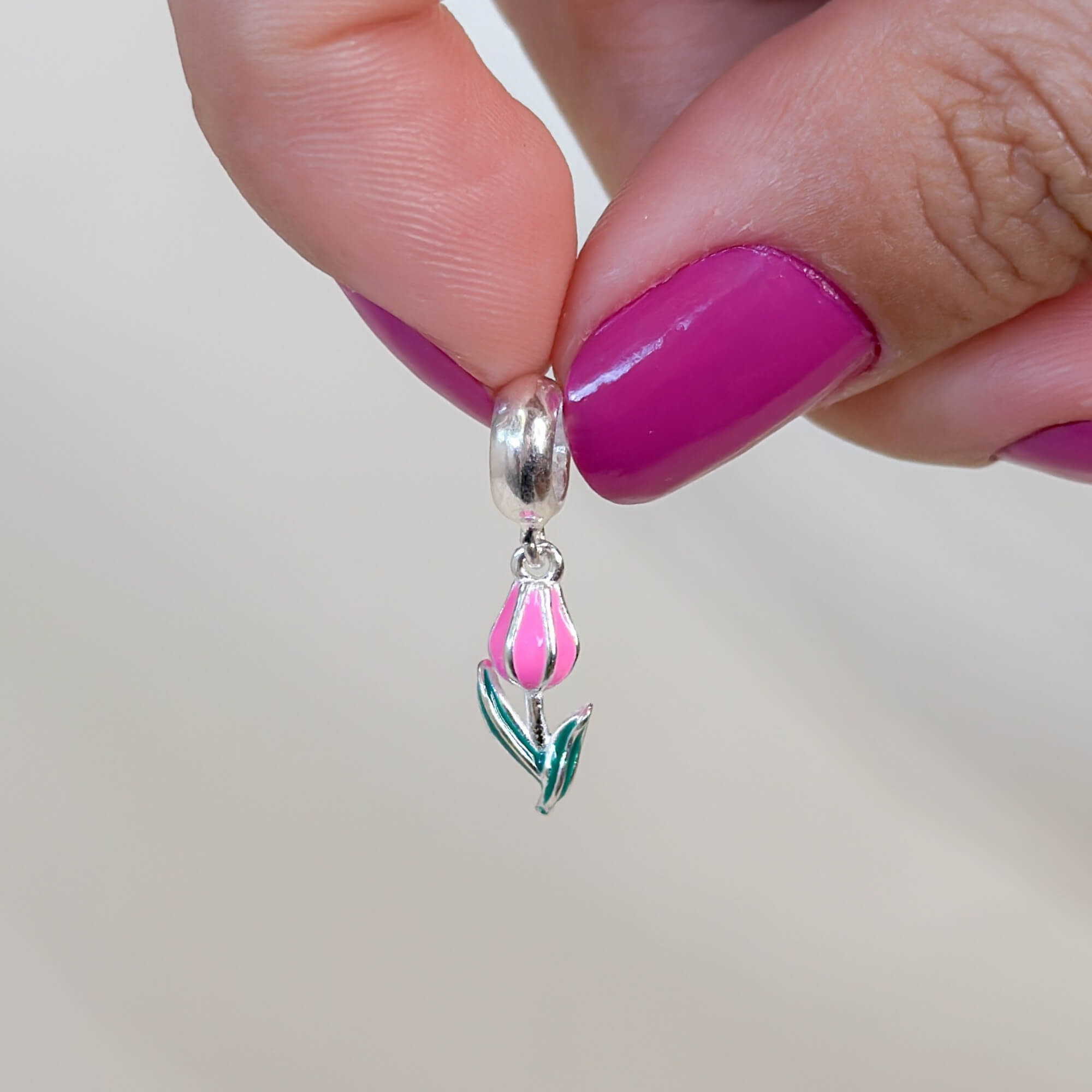Berloque Flor Tulipa Rosa Prata 925