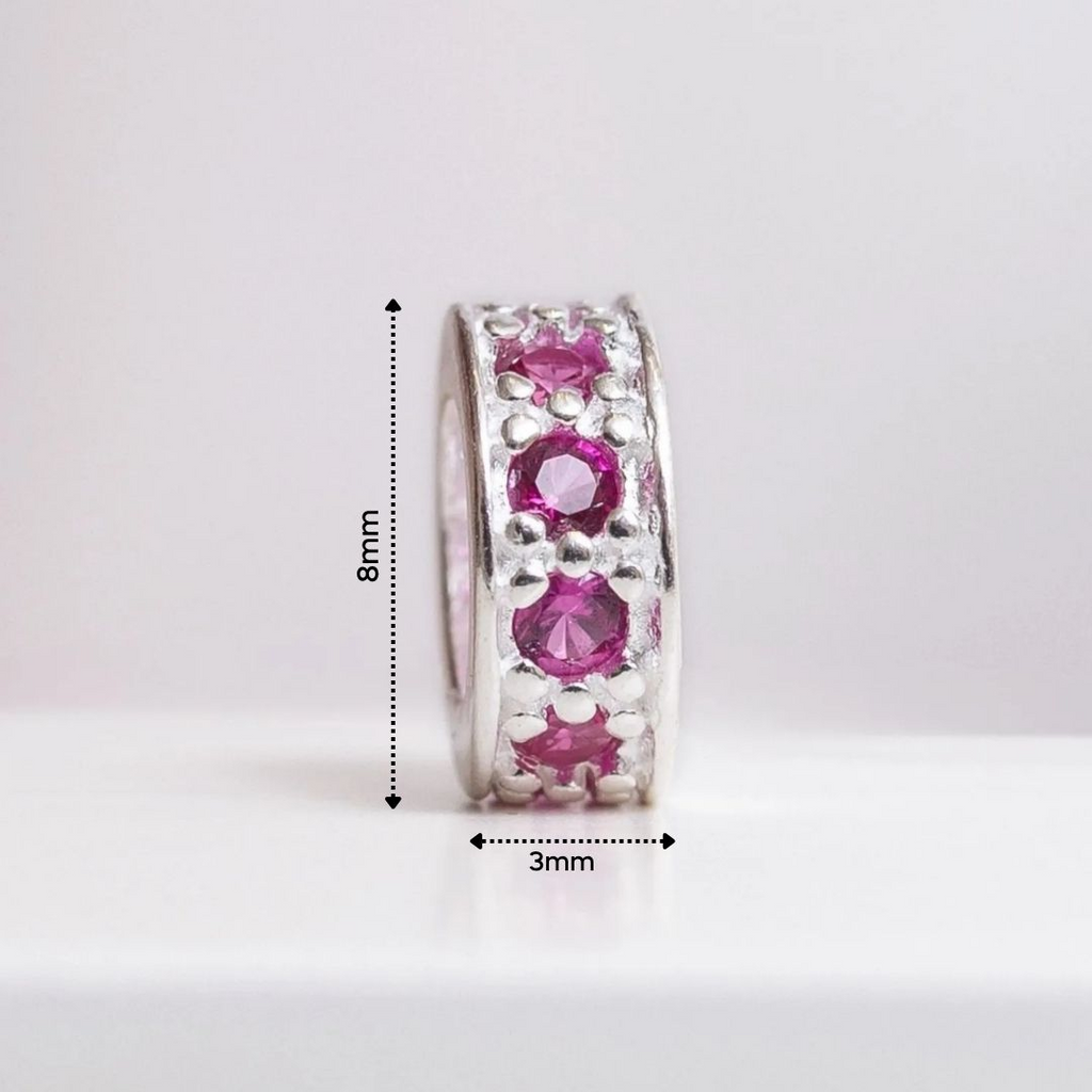 Berloque Mini Separador Zircônia Rosa Pink Prata 925