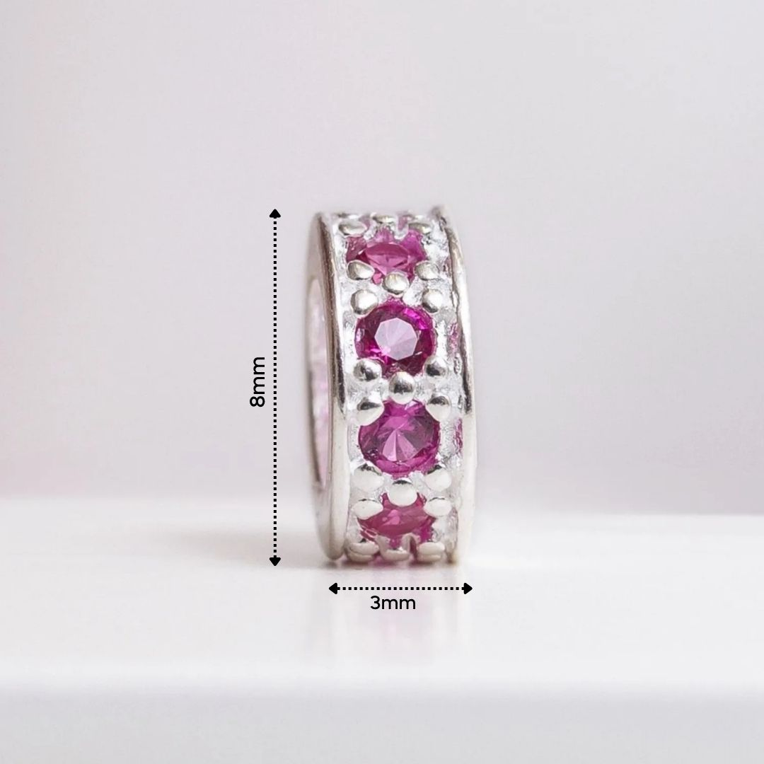 Berloque Mini Separador Zircônia Rosa Pink Prata 925