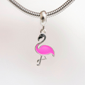 Berloque Flamingo Rosa Prata 925