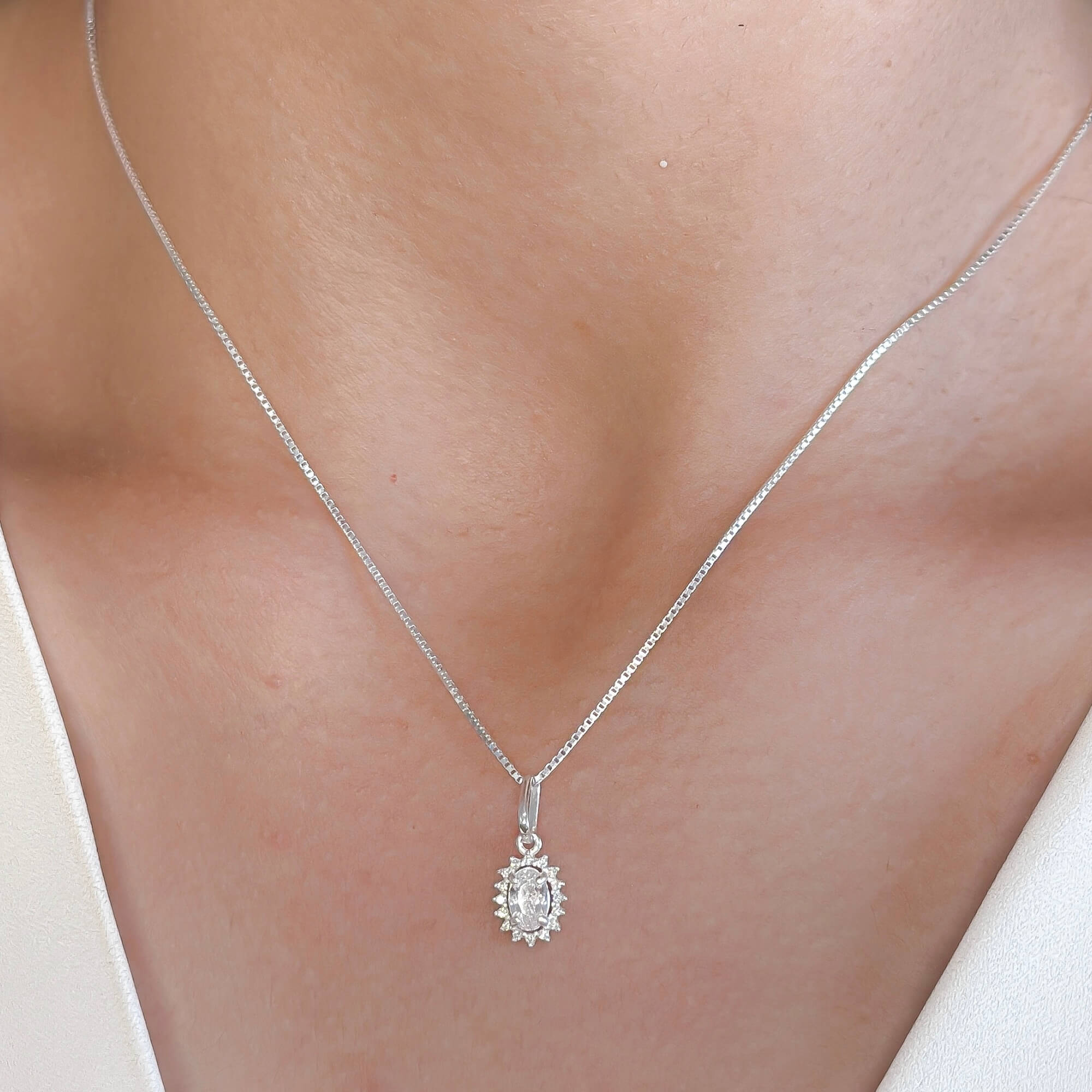 Colar Ponto de Luz Com Cravejado Cristal Prata 925