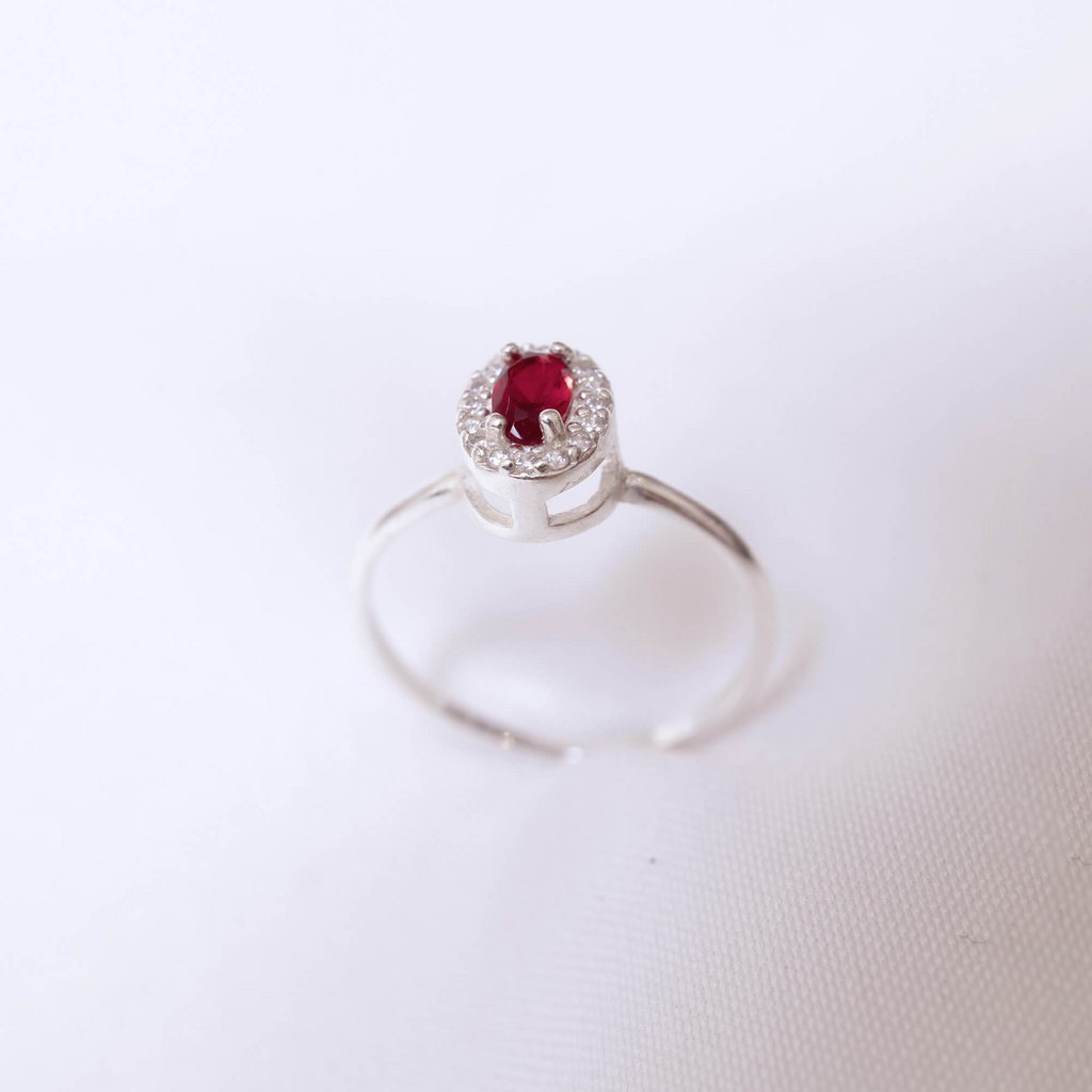 Anel de Prata 925 Vermelho Rubi Com Zircônias Cristais