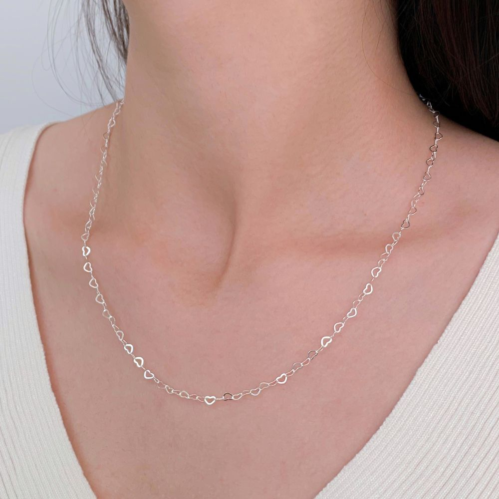 Corrente Elo de Corações 50cm Prata 925