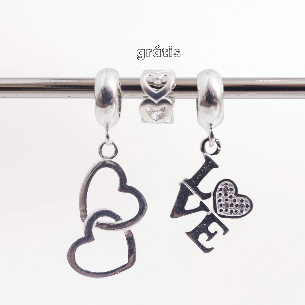 Leve 3 pague 2 - Kit de Berloques em Prata 925 com Corações Entrelaçados, LOVE e Ganhe Mini Separador Corações