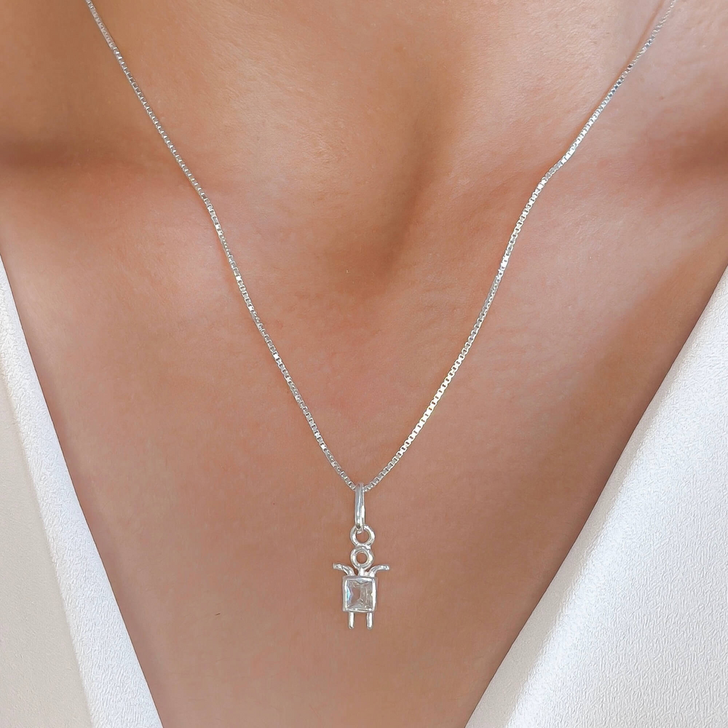 Colar Menino Com Zircônia Cristal Prata 925