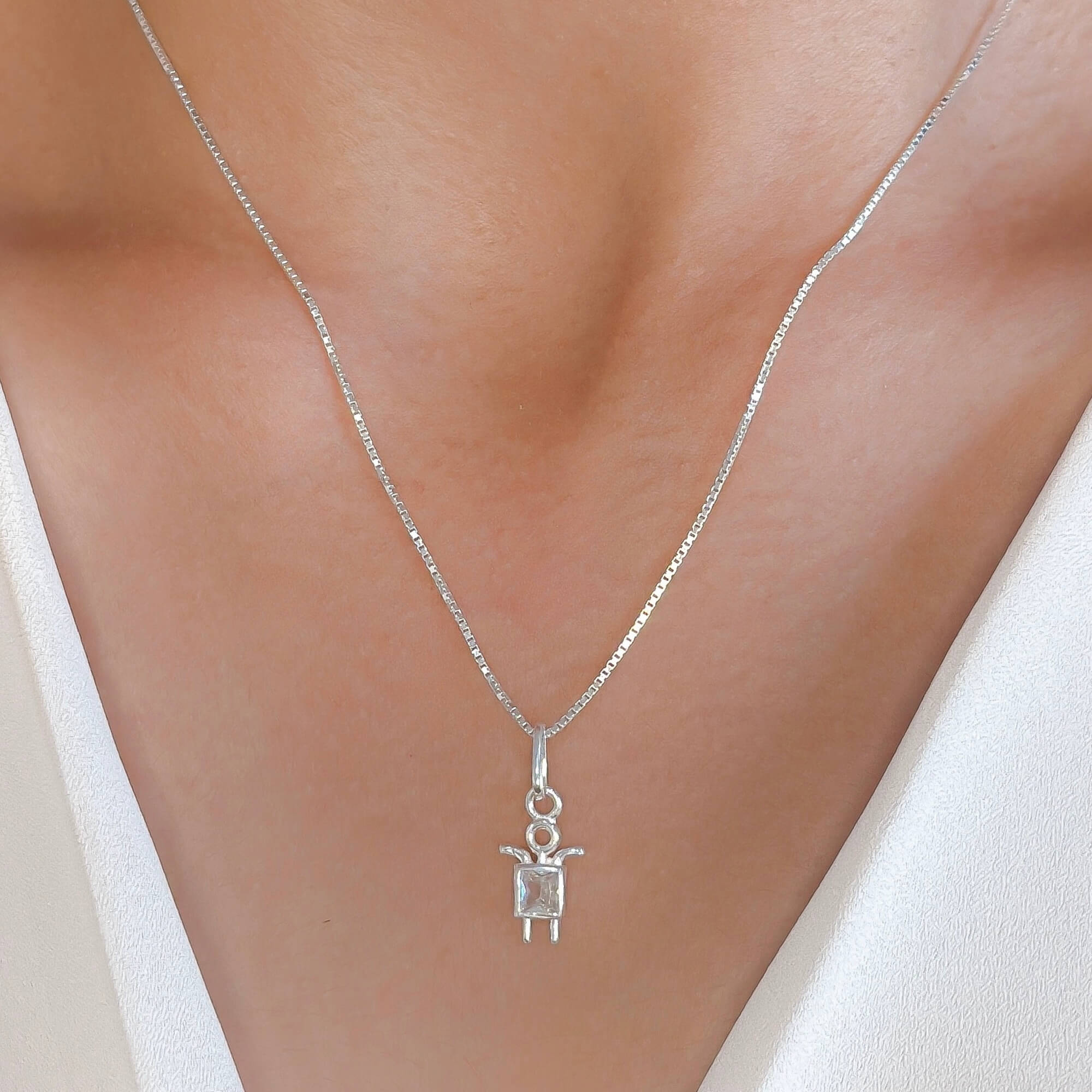 Colar Menino Com Zircônia Cristal Prata 925