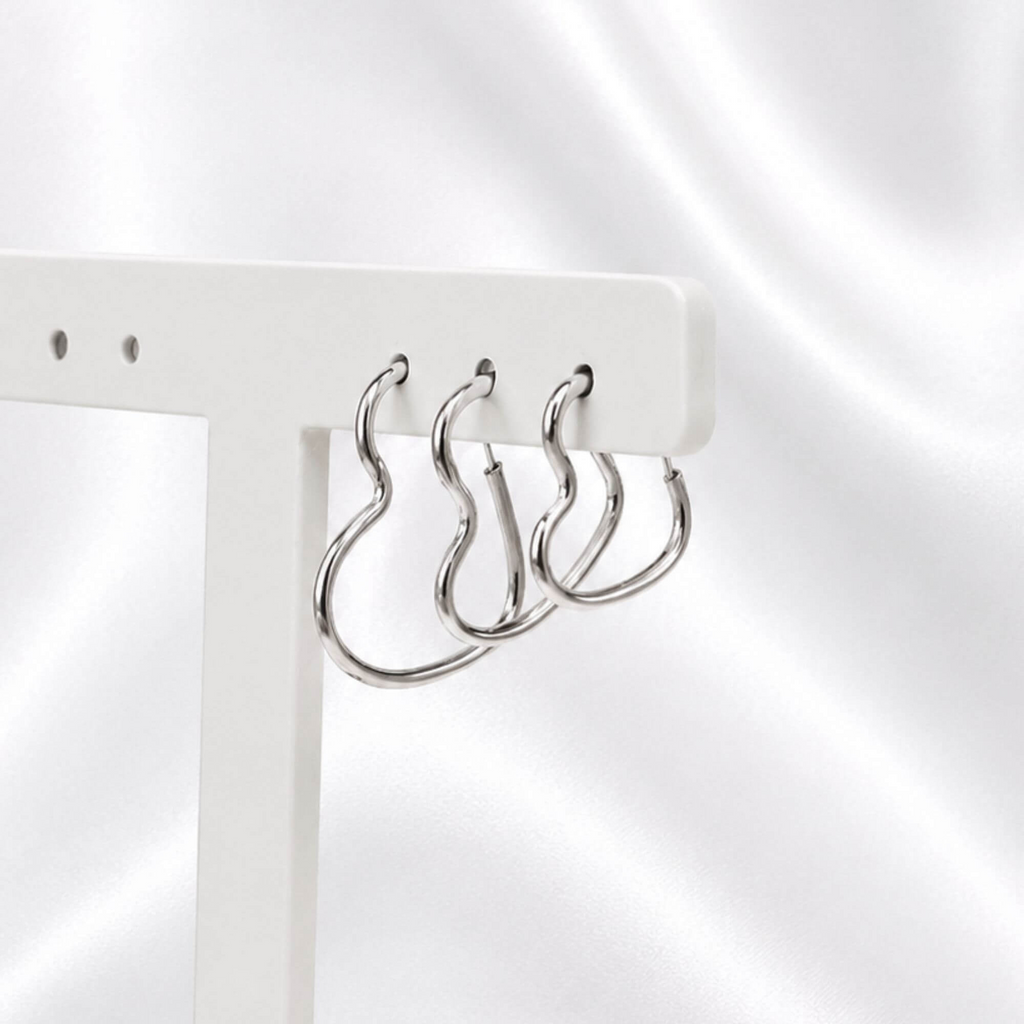 Trio de Brincos Argolas Corações Lisas Prata 925