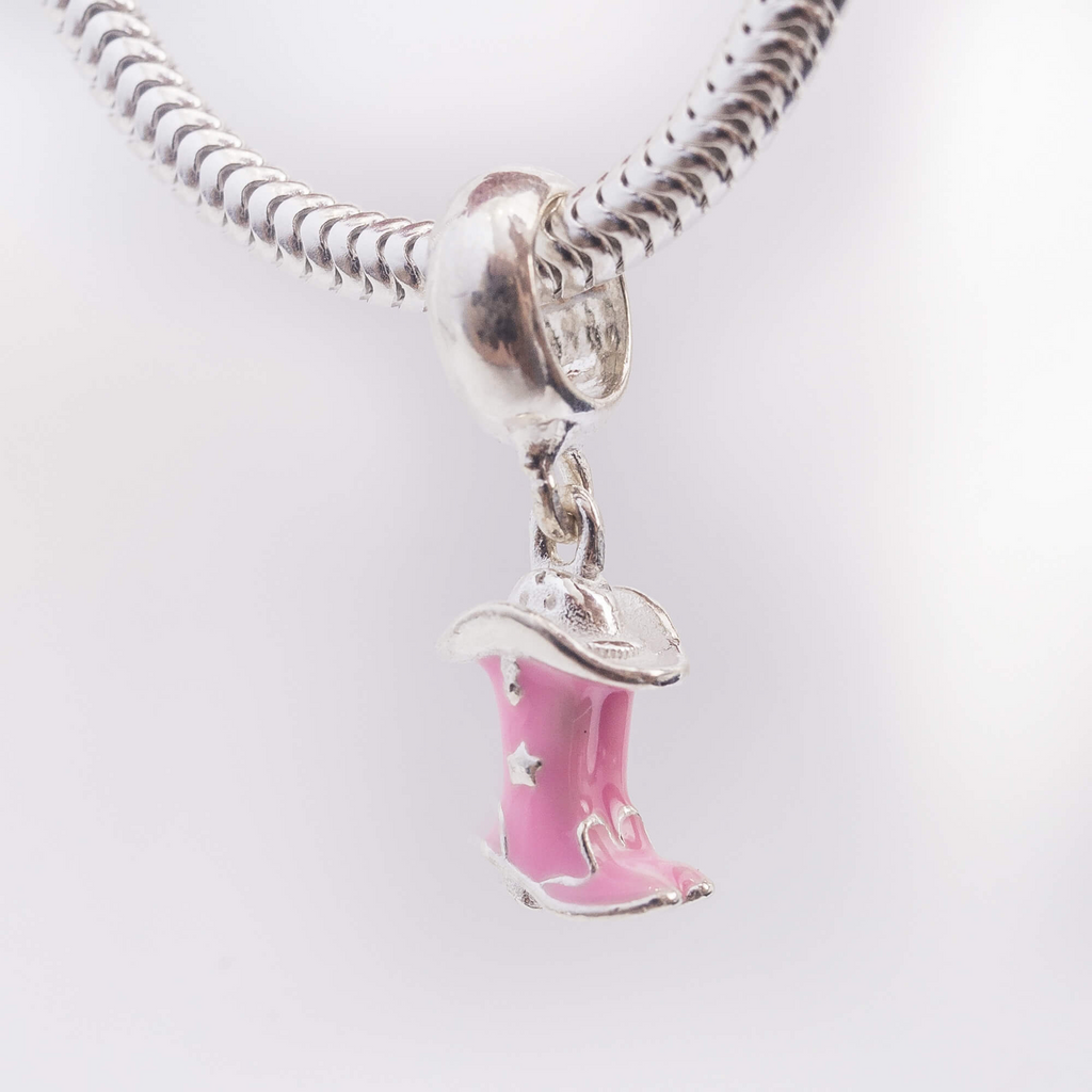 Berloque Bota Rosa e Chapéu Country Prata 925