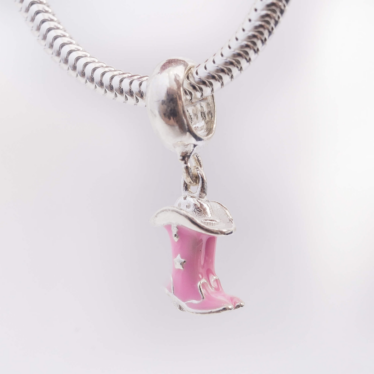 Berloque Bota Rosa e Chapéu Country Prata 925
