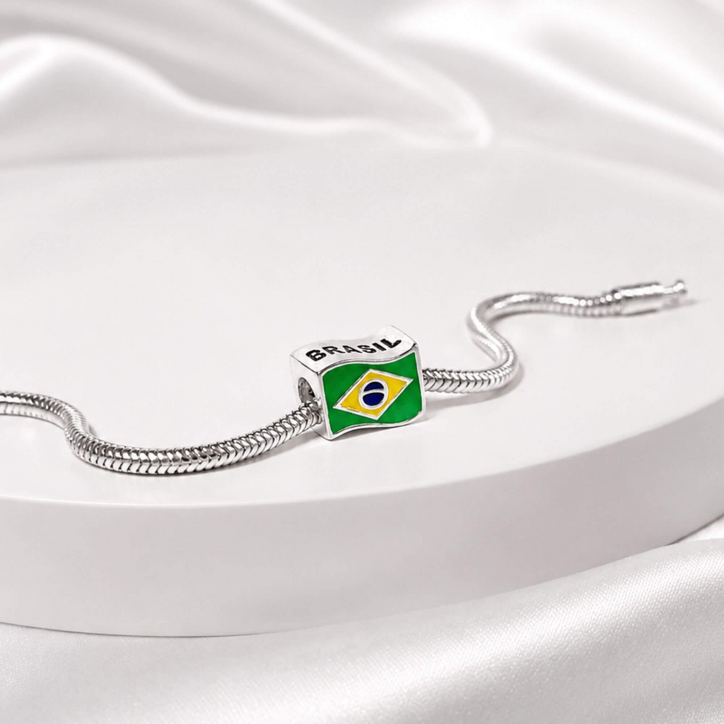 Berloque  Separador Bandeira do Brasil Prata 925