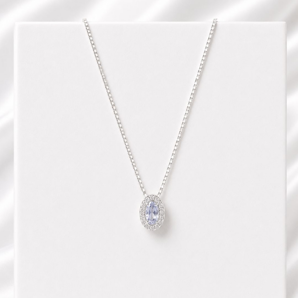 Colar de Prata 925 Azul Celeste Com Zircônias Cristais 45 cm