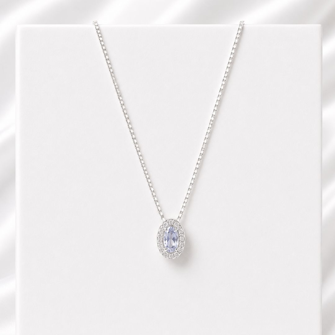 Colar de Prata 925 Azul Celeste Com Zircônias Cristais 45 cm