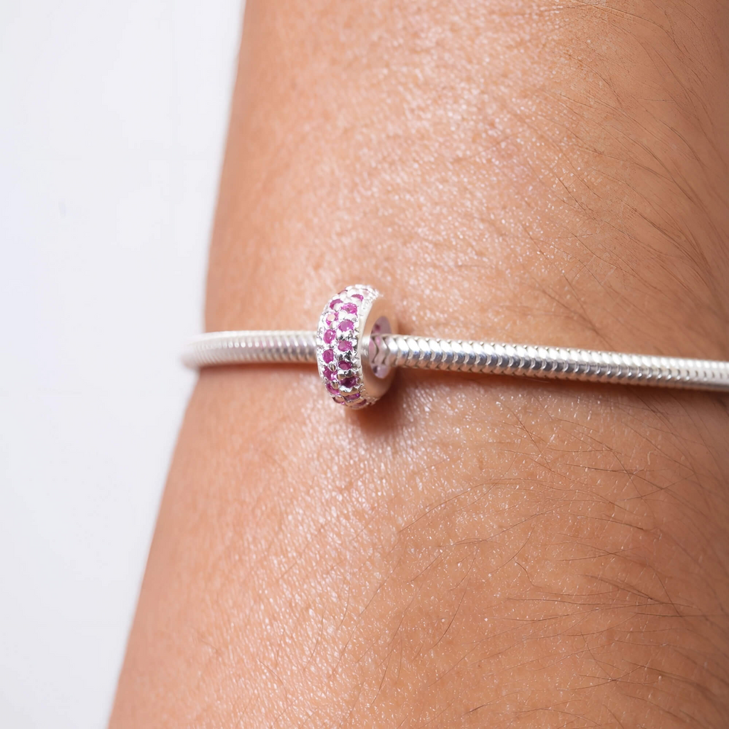 Berloque Separador Zircônia Rosa Pink Prata 925
