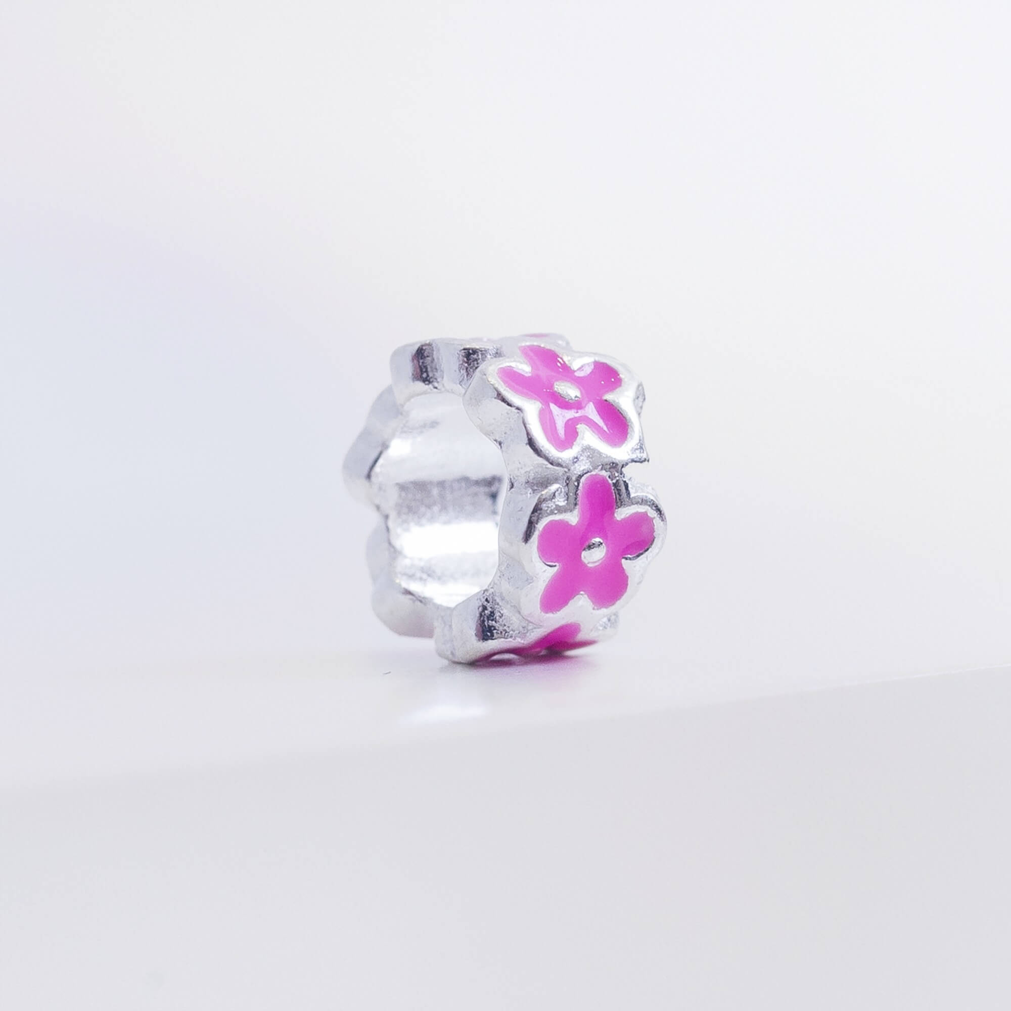 Berloque Mini Separador Flor Rosa Prata 925