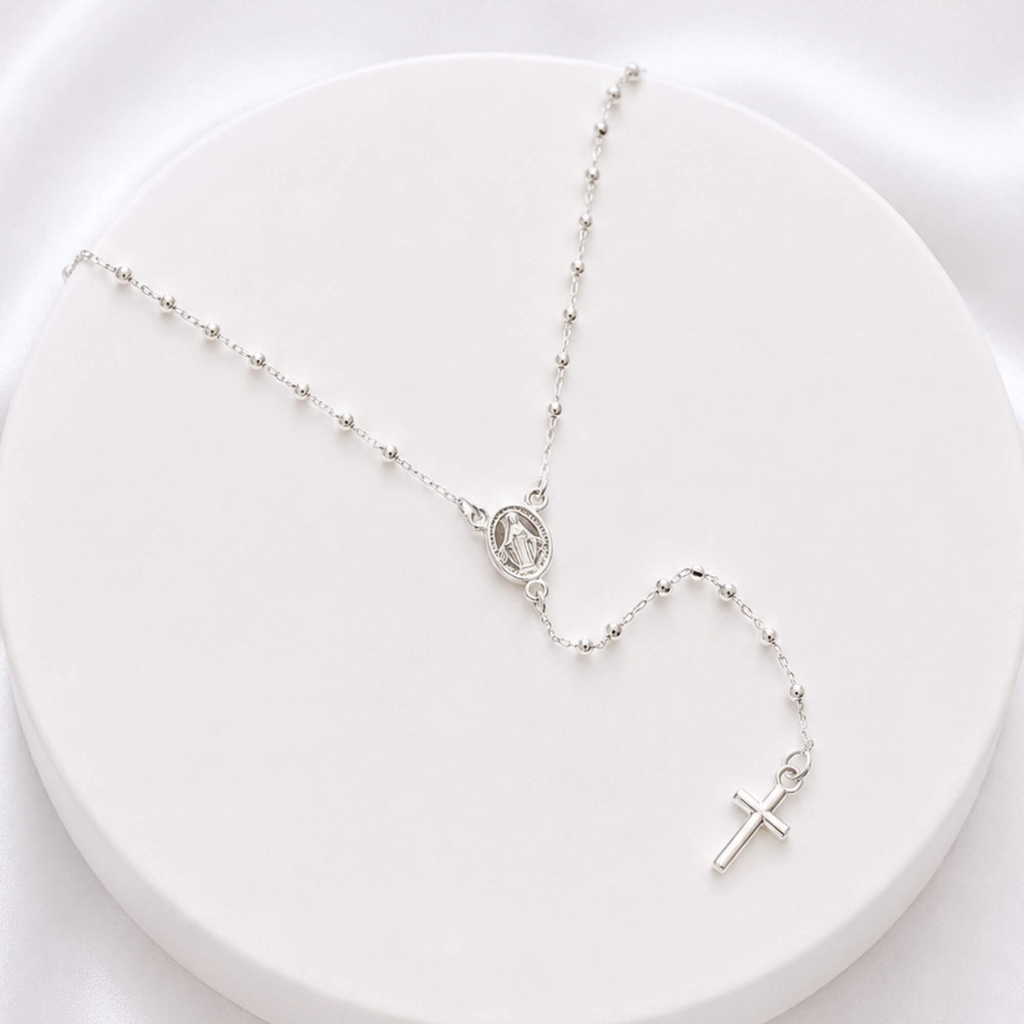 Colar Cartier Terço Nossa Senhora Das Graças 60 cm Prata 925