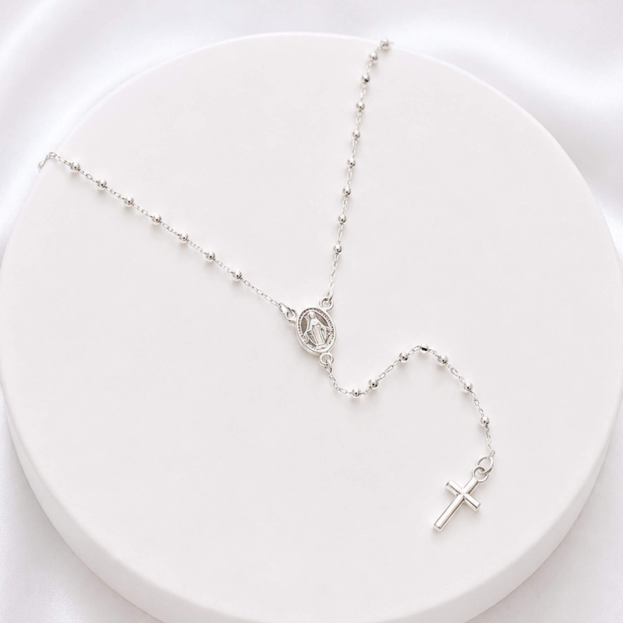 Colar Cartier Terço Nossa Senhora Das Graças 60 cm Prata 925