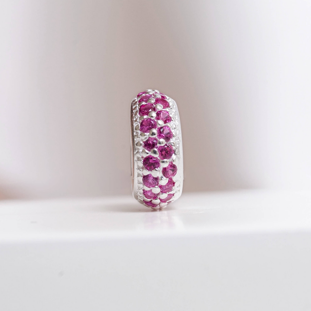 Berloque Separador Zircônia Rosa Pink Prata 925