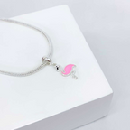 Berloque Flamingo Rosa Prata 925