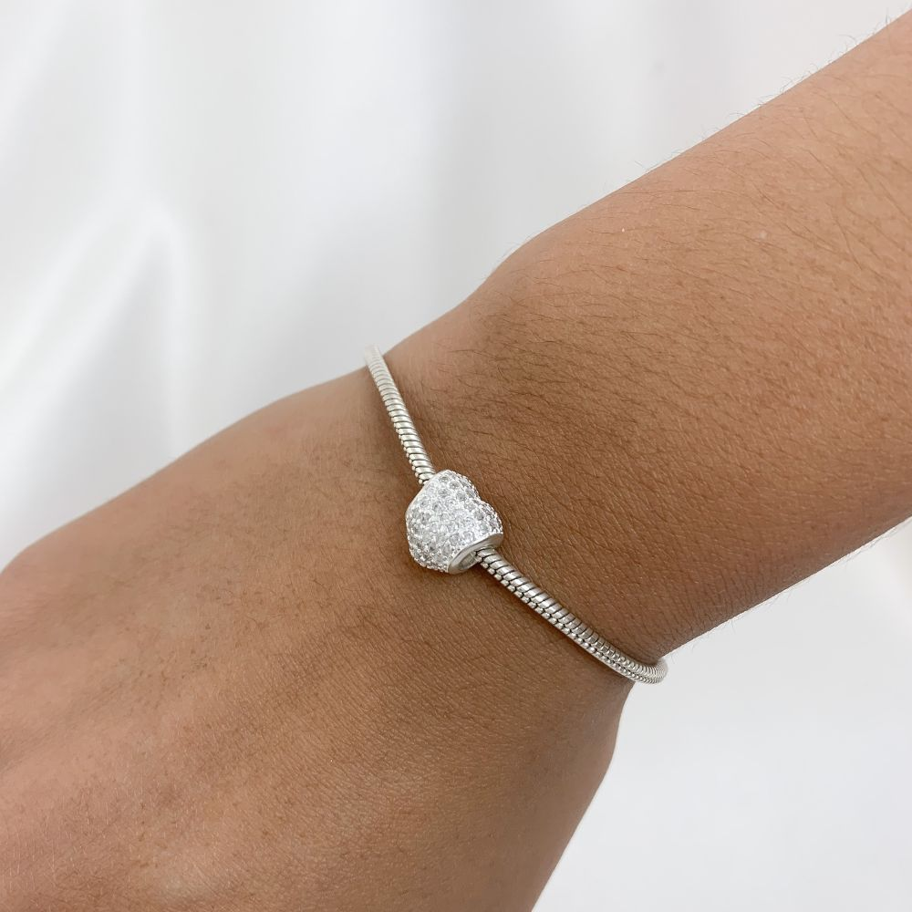Berloque Coração Zircônia Cristal Prata 925