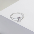 Anel Solitário Zircônia Baguete Cristal Prata 925