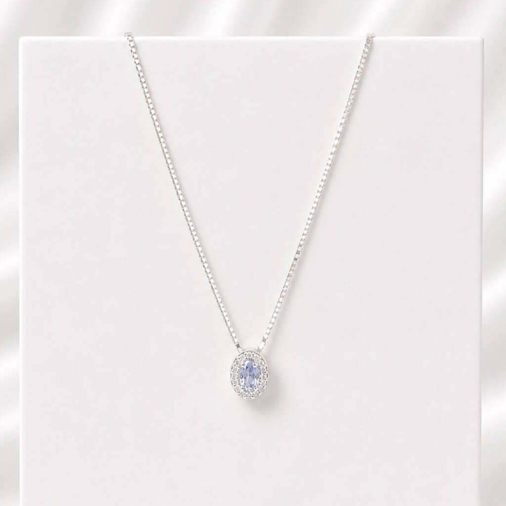 Colar de Prata 925 Azul Celeste Com Zircônias Cristais 45 cm