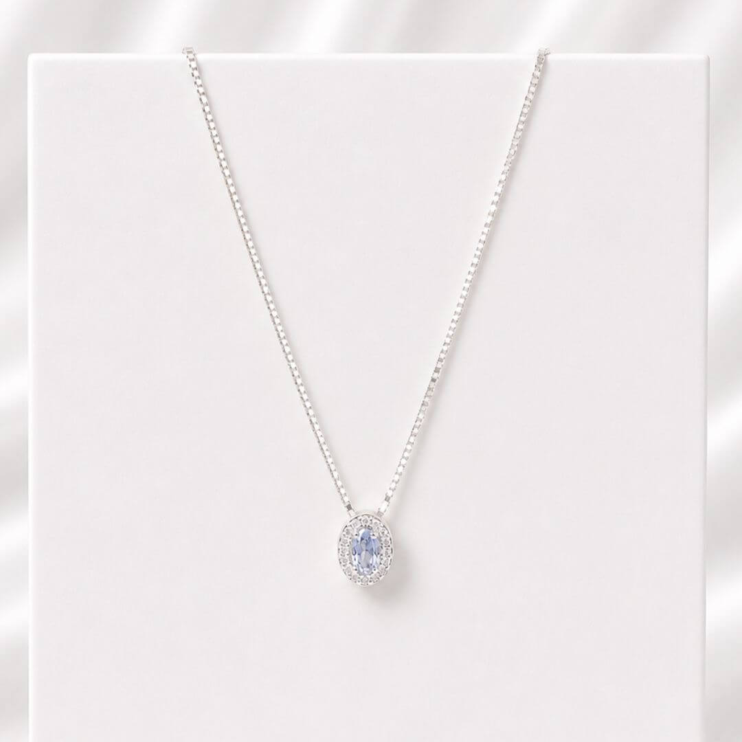 Colar de Prata 925 Azul Celeste Com Zircônias Cristais 45 cm