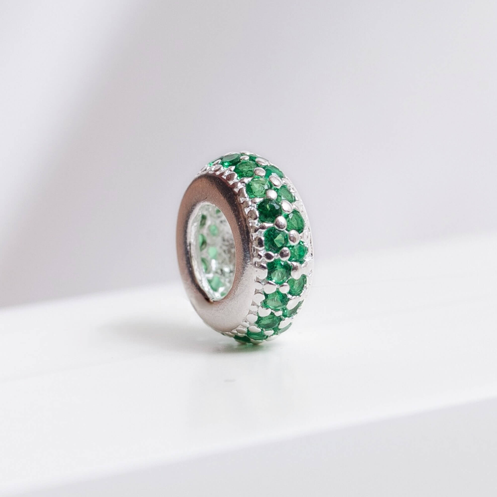 Berloque Separador Zircônia Verde Prata 925