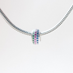 Berloque Separador com Zircônias Coloridas Azul Pink e Verde Prata 925
