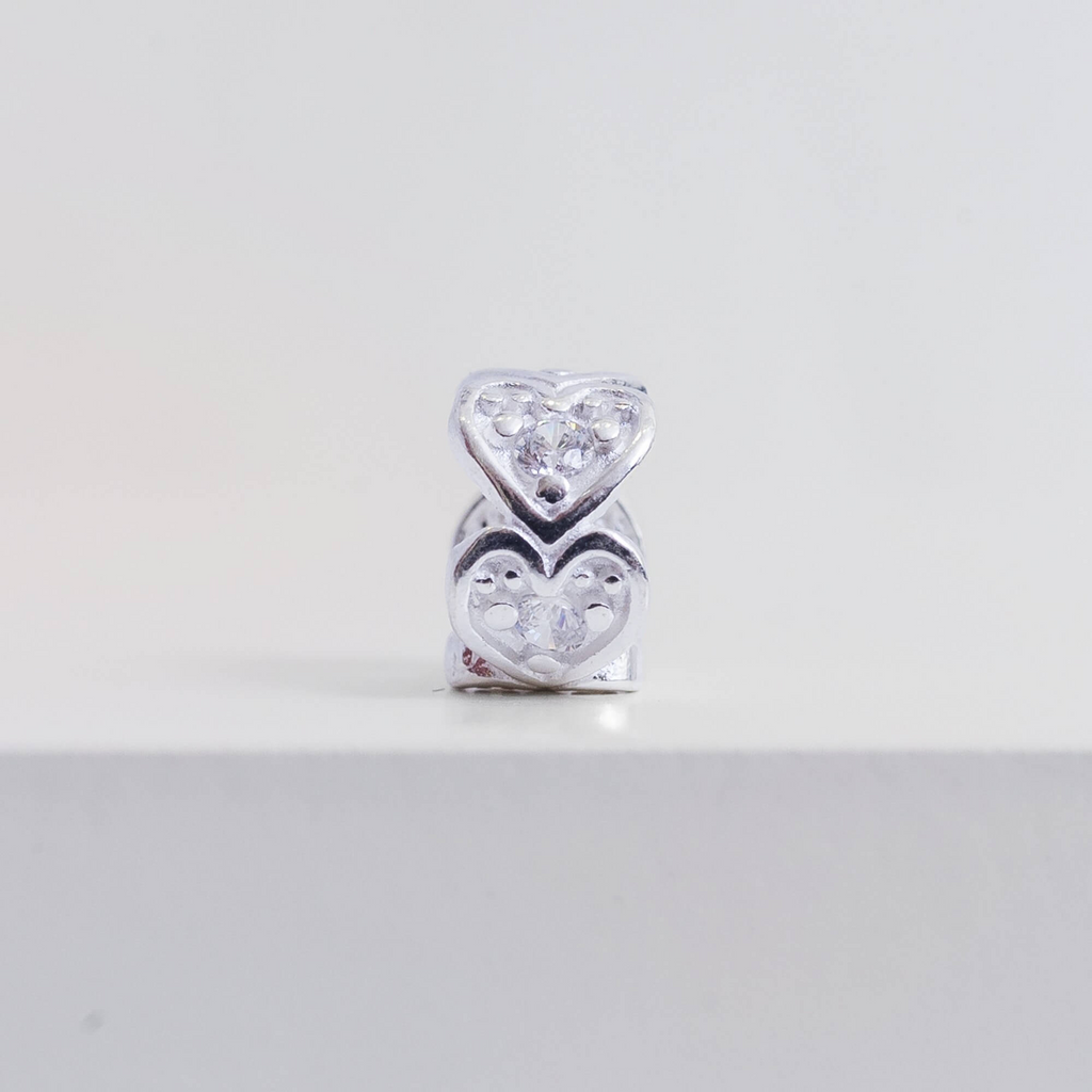 Berloque Mini Separador Corações com Zircônia Cristal Prata 925