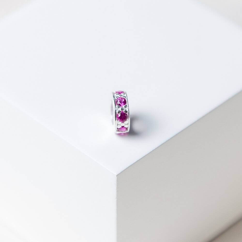 Berloque Mini Separador Zircônia Rosa Pink Prata 925
