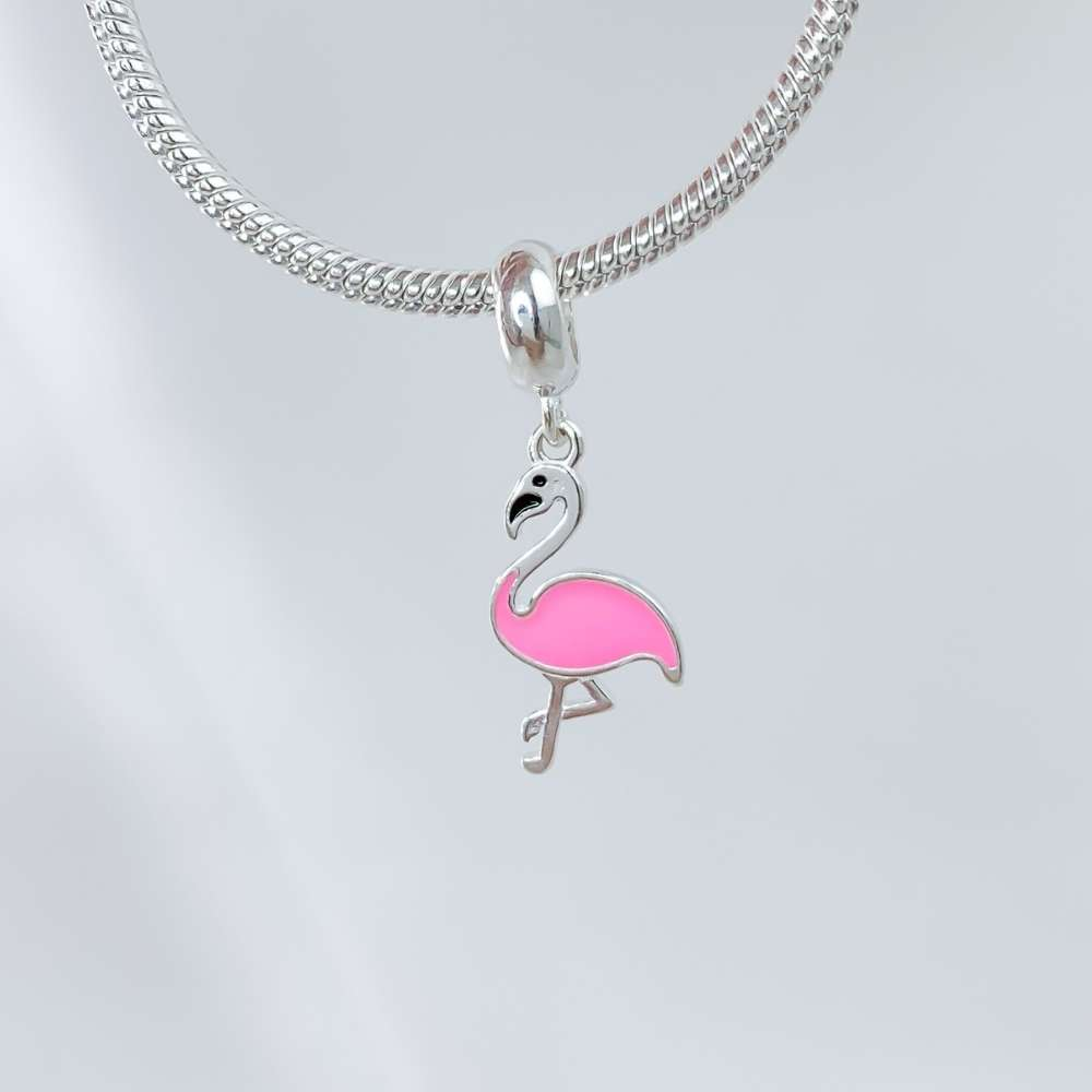 Berloque Flamingo Rosa Prata 925