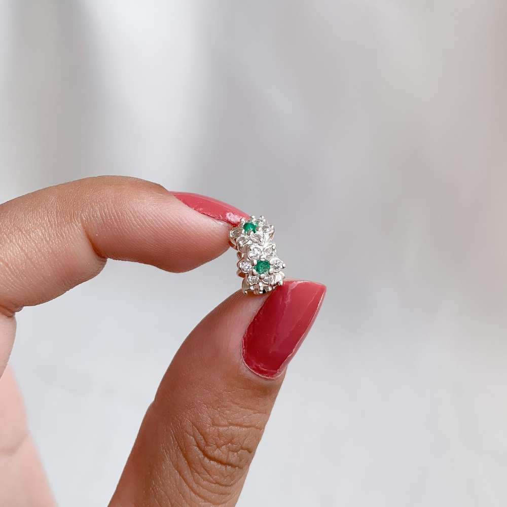 Berloque Mini Separador Flor Com Zircônia Verde Prata 925