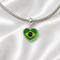 Berloque Bandeira Brasil Coração Prata 925
