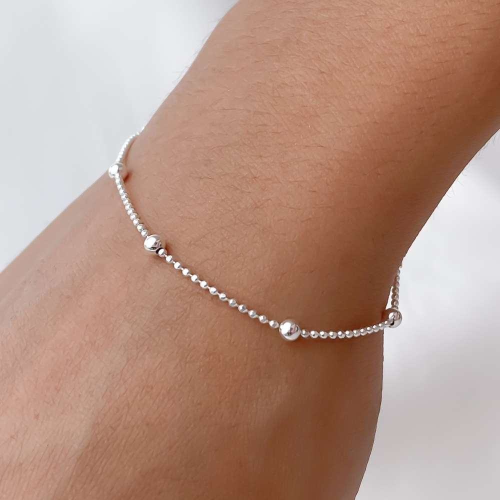Pulseira Bolinha Diamantada com Bolinhas Prata 925