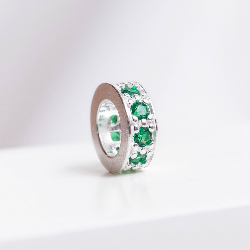 Berloque Mini Separador Zircônia Verde Prata 925